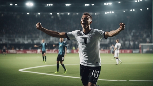 Un futbolista que parece feliz corriendo por un campo tras apostar en Singbet